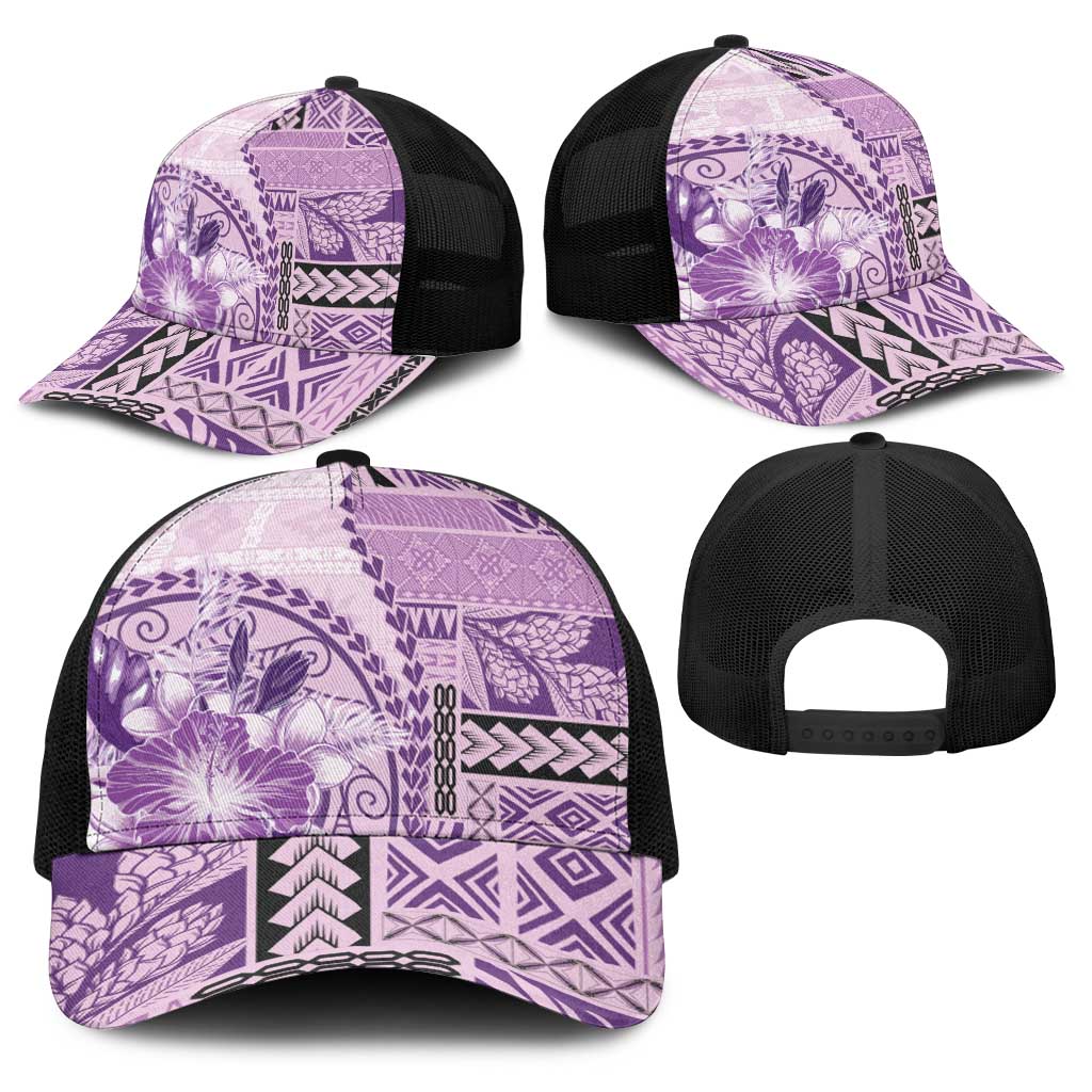 Samoa Siapo Elegant Baseball Net Cap Hibiscus Violet Motifs - Polynesian Pride