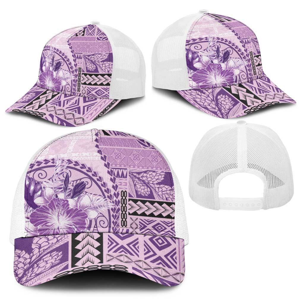 Samoa Siapo Elegant Baseball Net Cap Hibiscus Violet Motifs - Polynesian Pride
