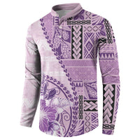 Samoa Siapo Elegant Button Sweatshirt Hibiscus Violet Motifs - Polynesian Pride