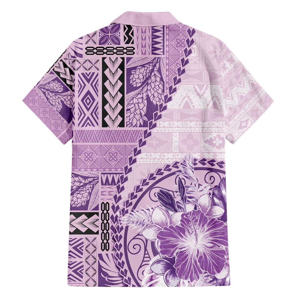 Samoa Siapo Elegant Family Matching Long Sleeve Bodycon Dress and Hawaiian Shirt Hibiscus Violet Motifs LT05 - Polynesian Pride