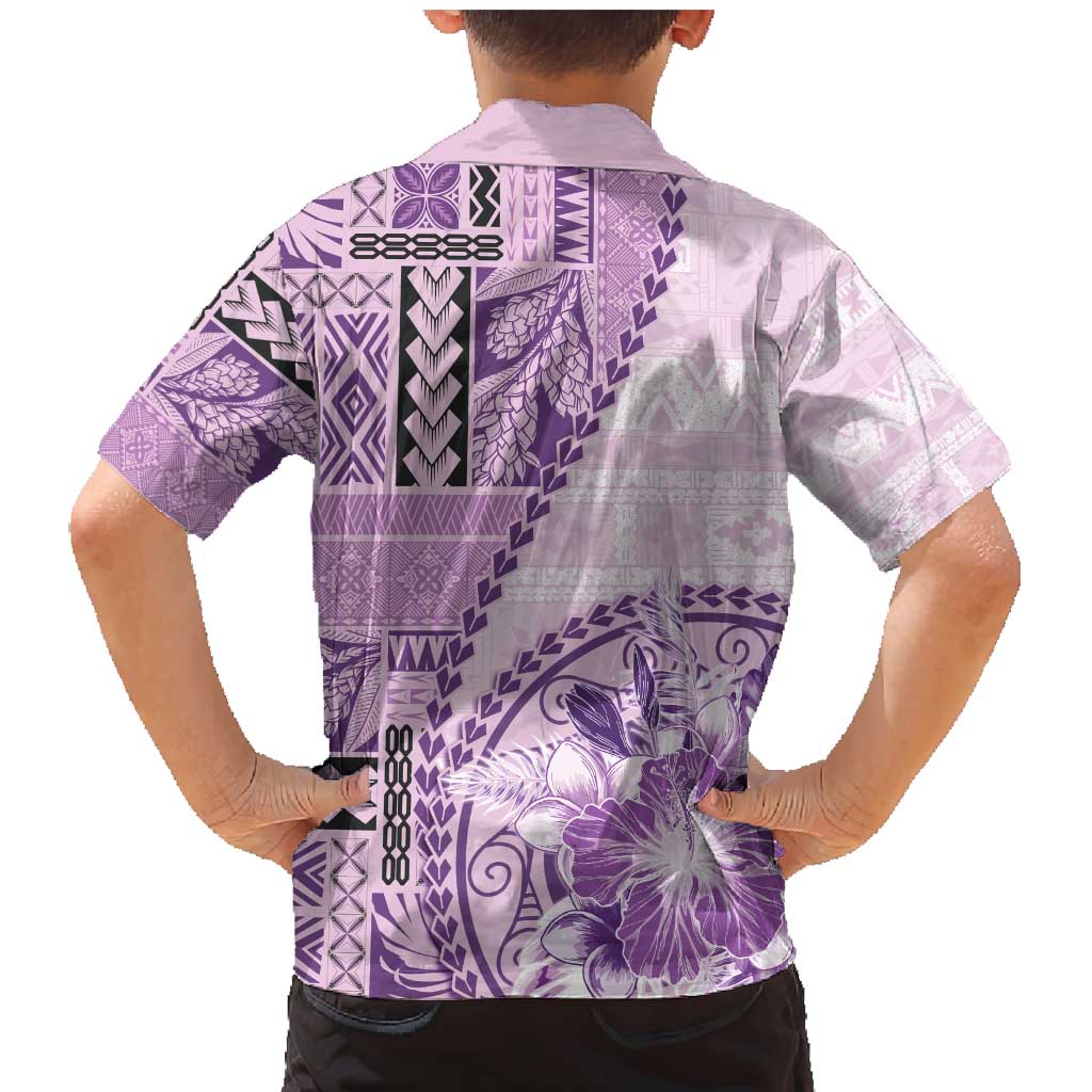 Samoa Siapo Elegant Family Matching Mermaid Dress and Hawaiian Shirt Hibiscus Violet Motifs LT05 - Polynesian Pride