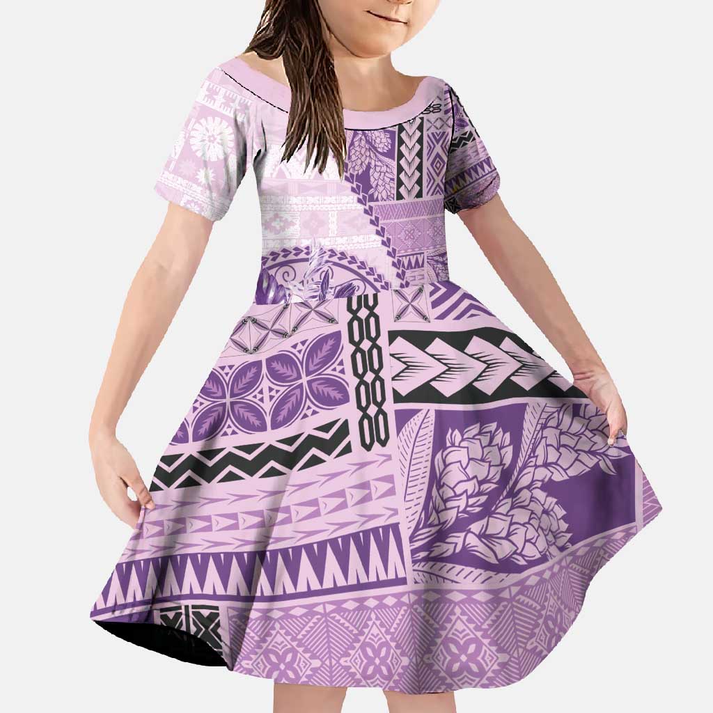 Samoa Siapo Elegant Family Matching Mermaid Dress and Hawaiian Shirt Hibiscus Violet Motifs LT05 Daughter's Dress Violet - Polynesian Pride