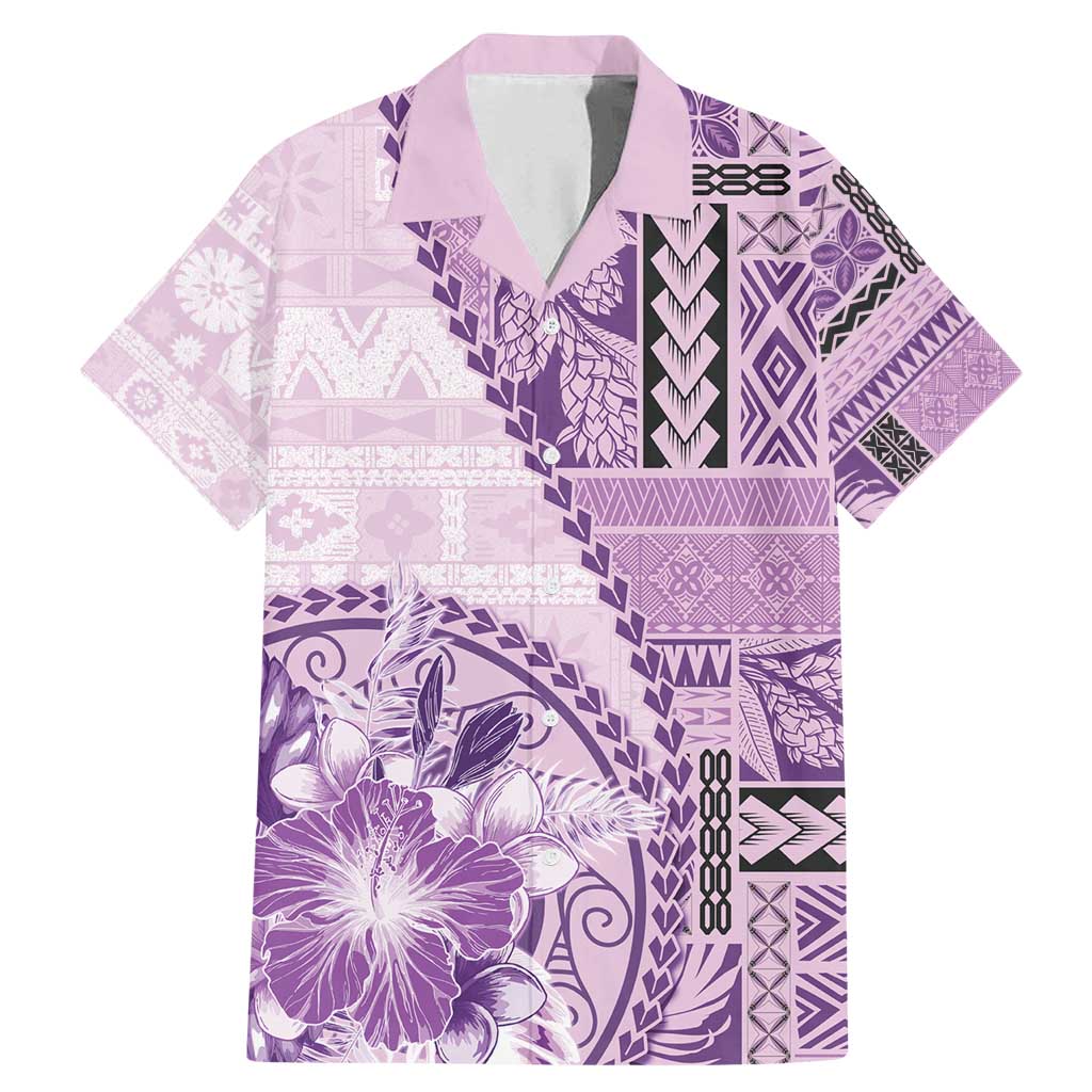 Samoa Siapo Elegant Family Matching Mermaid Dress and Hawaiian Shirt Hibiscus Violet Motifs LT05 Dad's Shirt - Short Sleeve Violet - Polynesian Pride