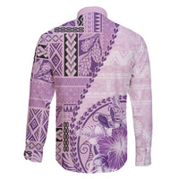 Samoa Siapo Elegant Family Matching Off The Shoulder Long Sleeve Dress and Hawaiian Shirt Hibiscus Violet Motifs LT05 - Polynesian Pride