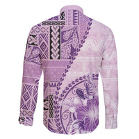 Samoa Siapo Elegant Family Matching Off Shoulder Maxi Dress and Hawaiian Shirt Hibiscus Violet Motifs - Polynesian Pride