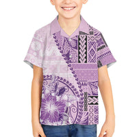 Samoa Siapo Elegant Family Matching Puletasi and Hawaiian Shirt Hibiscus Violet Motifs - Polynesian Pride