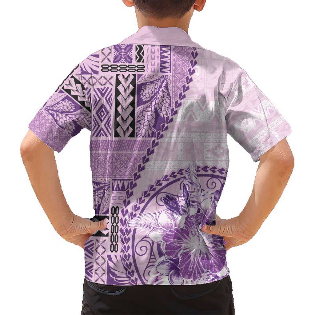 Samoa Siapo Elegant Family Matching Short Sleeve Bodycon Dress and Hawaiian Shirt Hibiscus Violet Motifs LT05 - Polynesian Pride