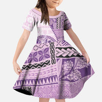 Samoa Siapo Elegant Family Matching Short Sleeve Bodycon Dress and Hawaiian Shirt Hibiscus Violet Motifs LT05 Daughter's Dress Violet - Polynesian Pride