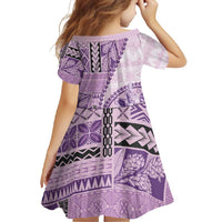 Samoa Siapo Elegant Family Matching Short Sleeve Bodycon Dress and Hawaiian Shirt Hibiscus Violet Motifs LT05 - Polynesian Pride