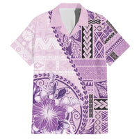 Samoa Siapo Elegant Family Matching Short Sleeve Bodycon Dress and Hawaiian Shirt Hibiscus Violet Motifs LT05 Dad's Shirt - Short Sleeve Violet - Polynesian Pride