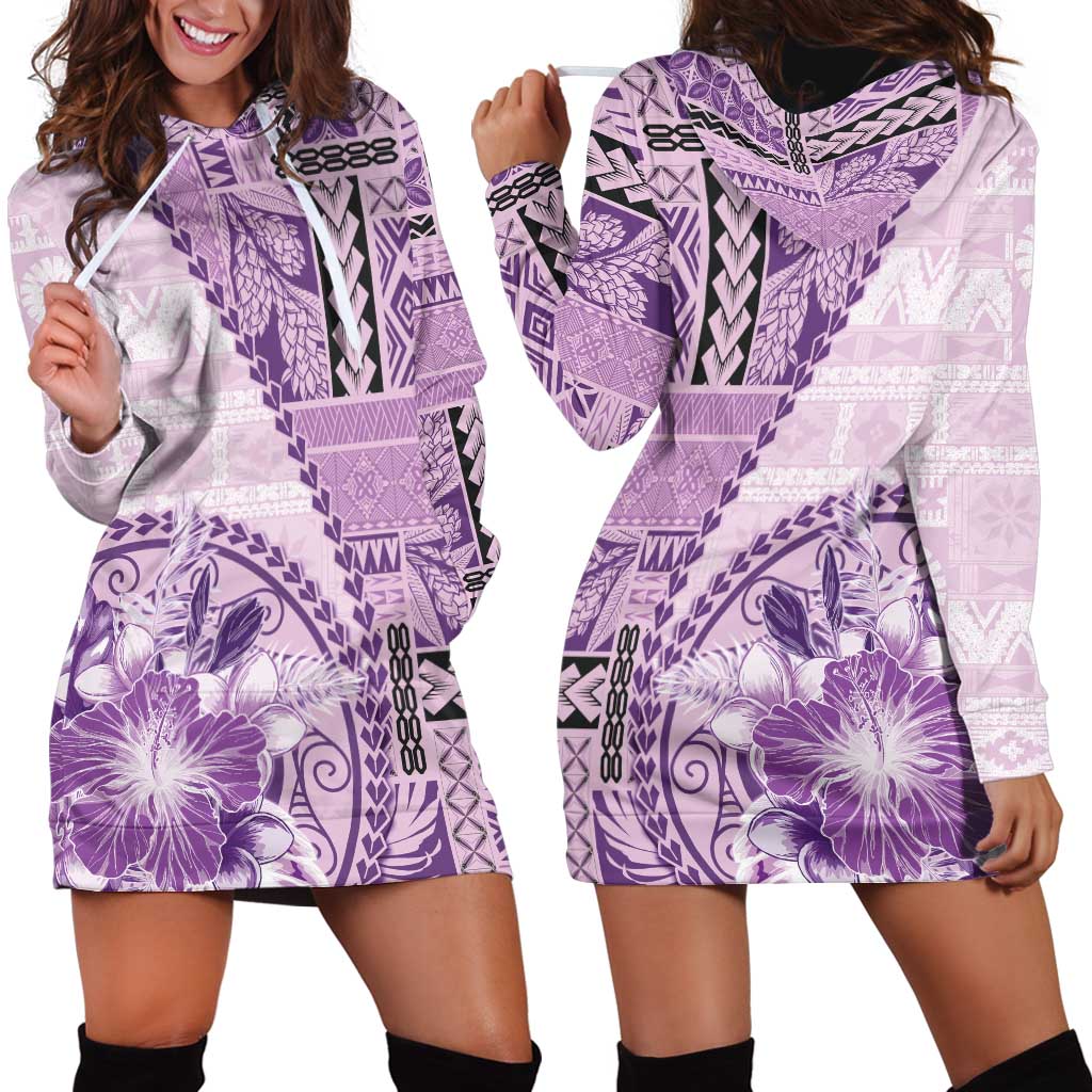Samoa Siapo Elegant Hoodie Dress Hibiscus Violet Motifs - Polynesian Pride