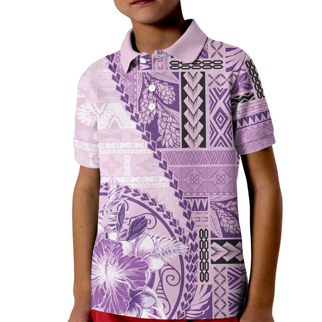 Samoa Siapo Elegant Kid Polo Shirt Hibiscus Violet Motifs - Polynesian Pride