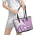 Samoa Siapo Elegant Leather Tote Bag Hibiscus Violet Motifs - Polynesian Pride