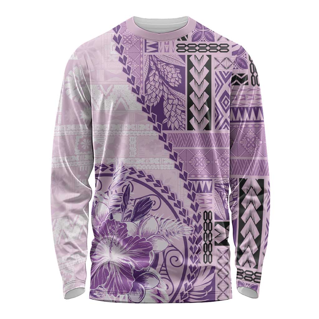 Samoa Siapo Elegant Long Sleeve Shirt Hibiscus Violet Motifs - Polynesian Pride