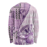 Samoa Siapo Elegant Long Sleeve Shirt Hibiscus Violet Motifs - Polynesian Pride