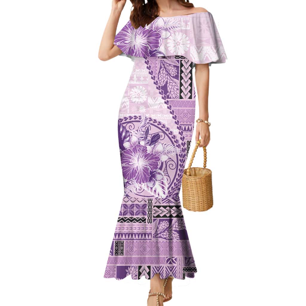 Samoa Siapo Elegant Mermaid Dress Hibiscus Violet Motifs - Polynesian Pride