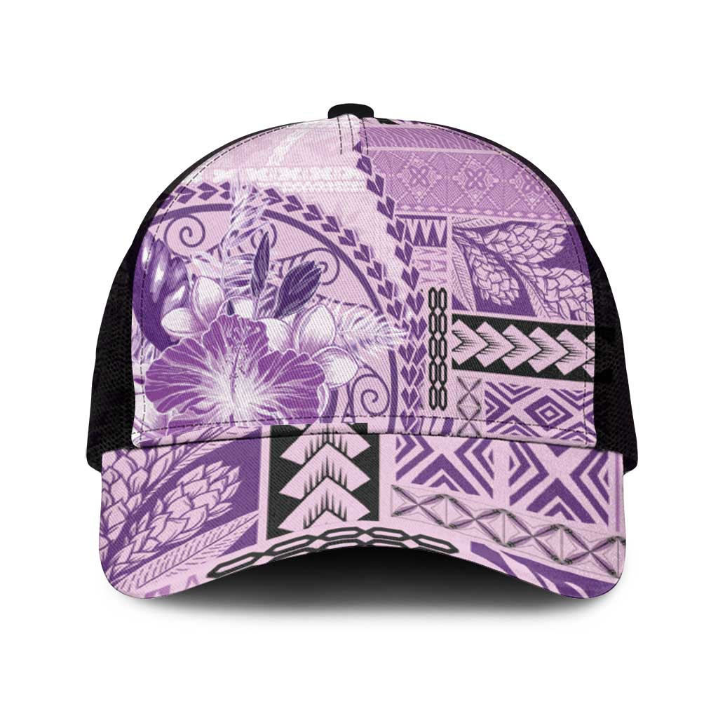 Samoa Siapo Elegant Mesh Trucker Cap Hibiscus Violet Motifs - Polynesian Pride