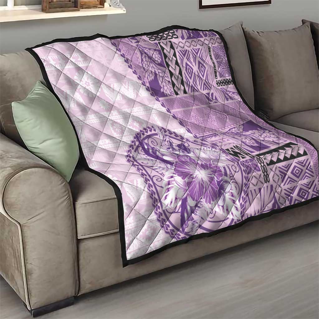 Samoa Siapo Elegant Quilt Hibiscus Violet Motifs - Polynesian Pride