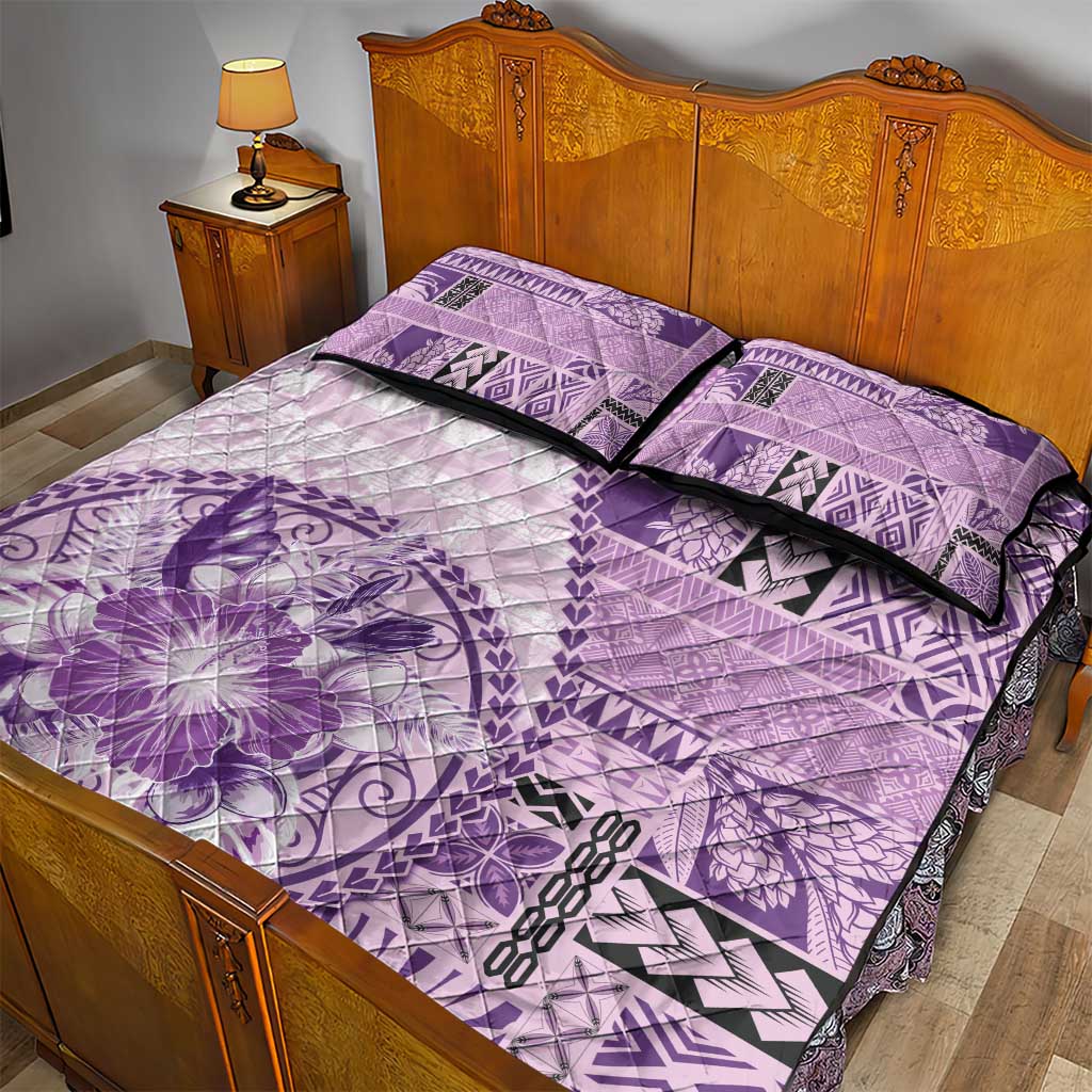 Samoa Siapo Elegant Quilt Bed Set Hibiscus Violet Motifs - Polynesian Pride