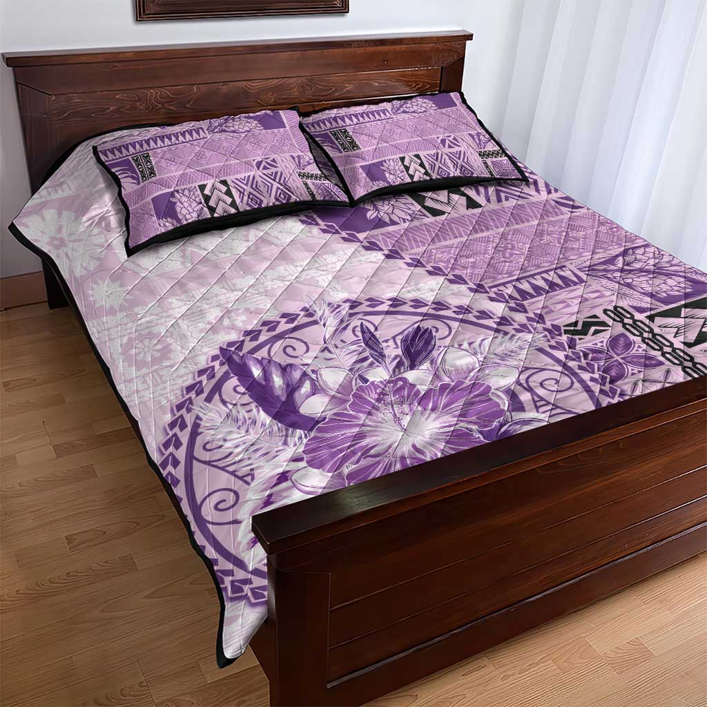 Samoa Siapo Elegant Quilt Bed Set Hibiscus Violet Motifs - Polynesian Pride