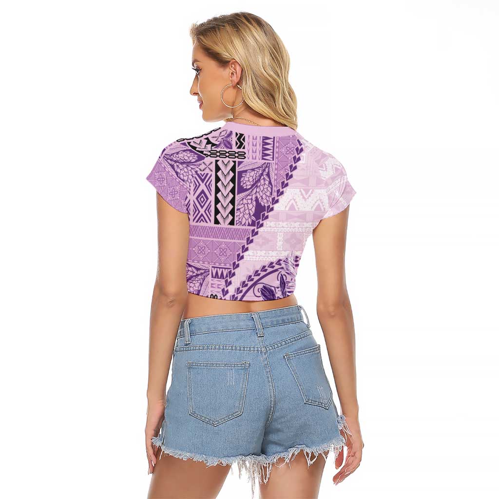 Samoa Siapo Elegant Raglan Cropped T Shirt Hibiscus Violet Motifs - Polynesian Pride