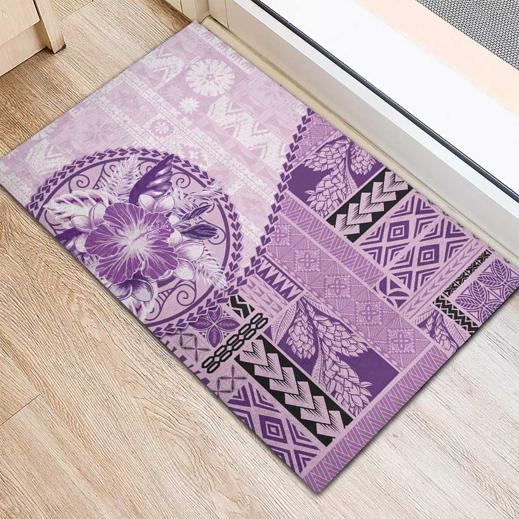 Samoa Siapo Elegant Rubber Doormat Hibiscus Violet Motifs - Polynesian Pride