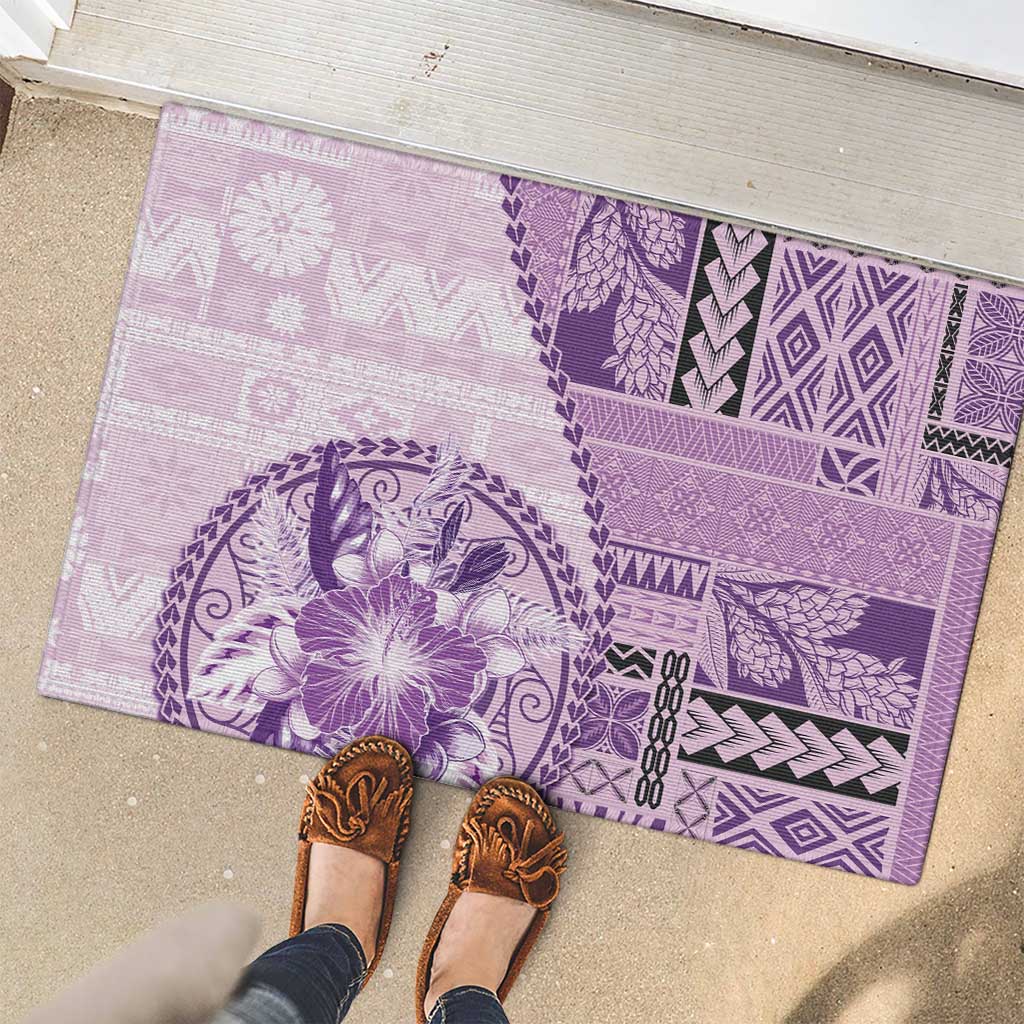 Samoa Siapo Elegant Rubber Doormat Hibiscus Violet Motifs - Polynesian Pride