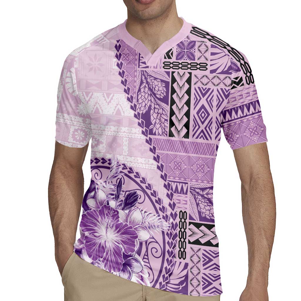 Samoa Siapo Elegant Rugby Jersey Hibiscus Violet Motifs - Polynesian Pride