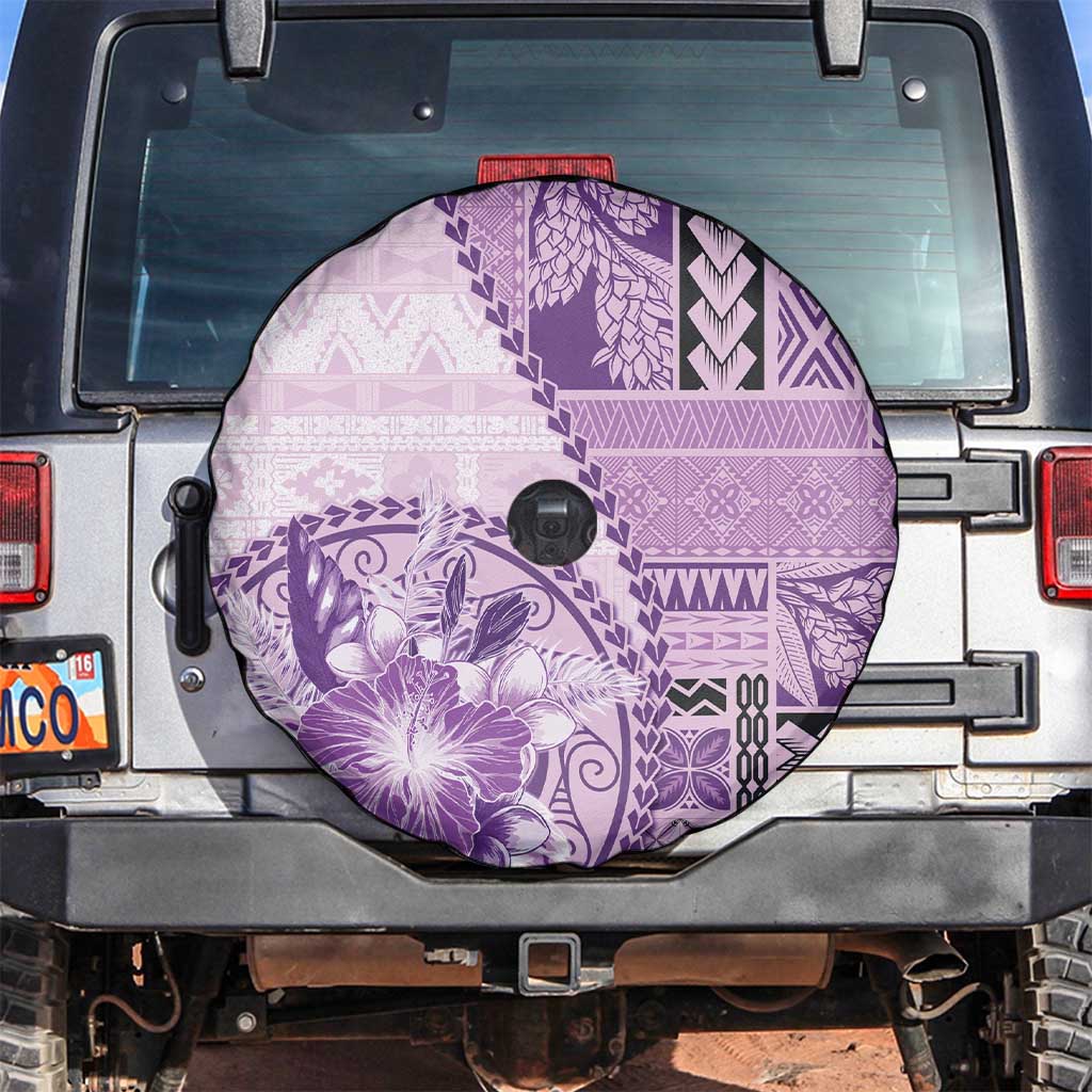Samoa Siapo Elegant Spare Tire Cover Hibiscus Violet Motifs - Polynesian Pride