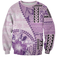 Samoa Siapo Elegant Sweatshirt Hibiscus Violet Motifs - Polynesian Pride