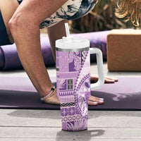 Samoa Siapo Elegant Tumbler With Handle Hibiscus Violet Motifs - Polynesian Pride