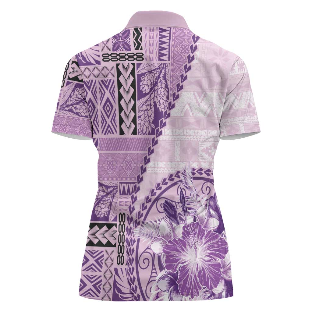 Samoa Siapo Elegant Women Polo Shirt Hibiscus Violet Motifs - Polynesian Pride