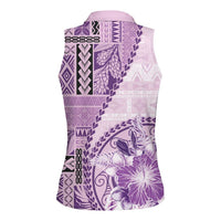 Samoa Siapo Elegant Women Sleeveless Polo Shirt Hibiscus Violet Motifs - Polynesian Pride