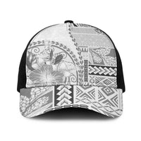 Samoa Siapo Elegant Baseball Net Cap Hibiscus White Motifs - Polynesian Pride
