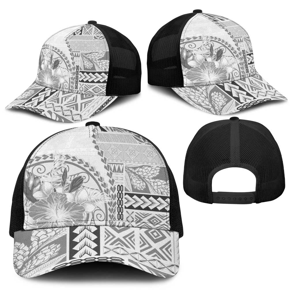 Samoa Siapo Elegant Baseball Net Cap Hibiscus White Motifs - Polynesian Pride
