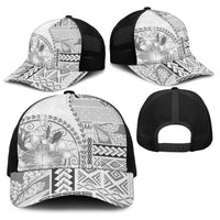 Samoa Siapo Elegant Baseball Net Cap Hibiscus White Motifs - Polynesian Pride