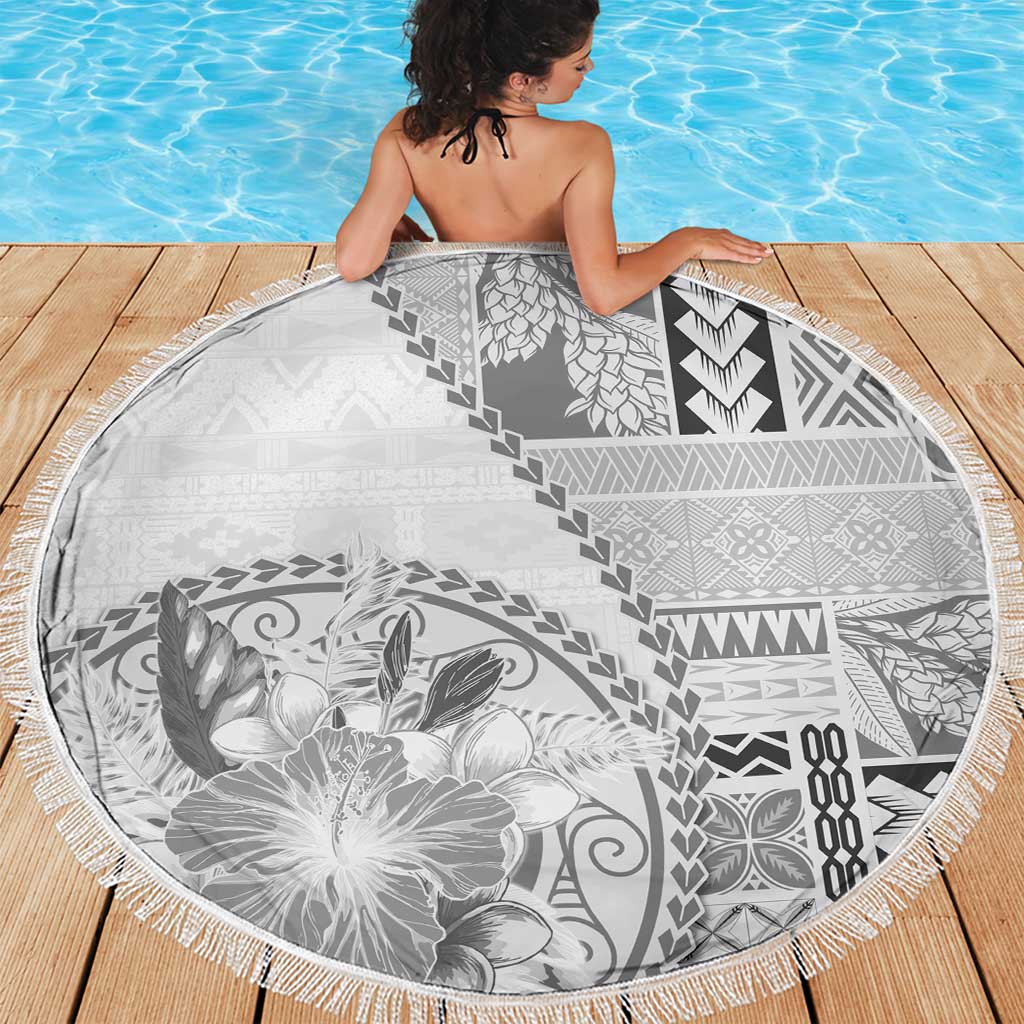 Samoa Siapo Elegant Beach Blanket Hibiscus White Motifs - Polynesian Pride
