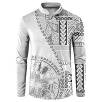 Samoa Siapo Elegant Button Sweatshirt Hibiscus White Motifs - Polynesian Pride