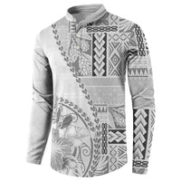 Samoa Siapo Elegant Button Sweatshirt Hibiscus White Motifs - Polynesian Pride