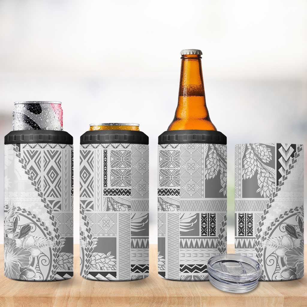 Samoa Siapo Elegant 4 in 1 Can Cooler Tumbler Hibiscus White Motifs - Polynesian Pride