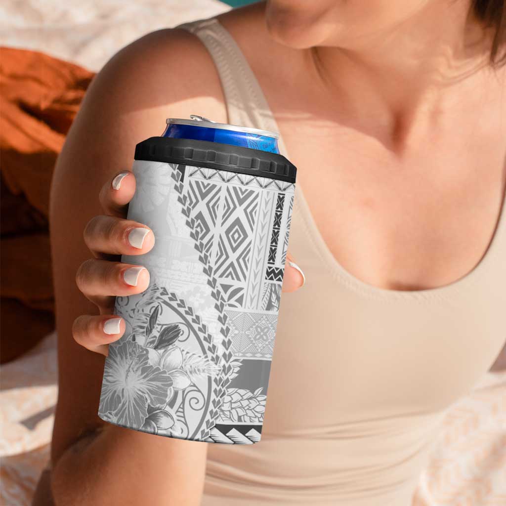 Samoa Siapo Elegant 4 in 1 Can Cooler Tumbler Hibiscus White Motifs - Polynesian Pride