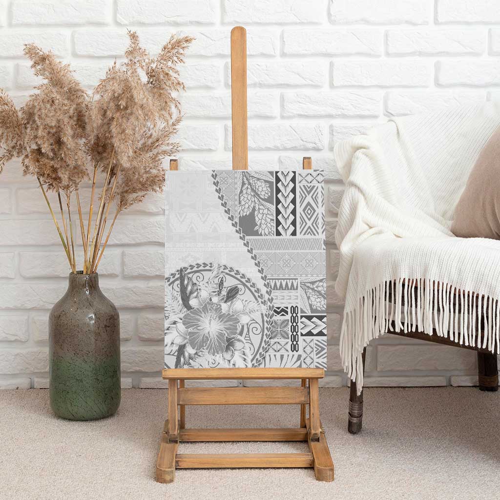 Samoa Siapo Elegant Canvas Wall Art Hibiscus White Motifs - Polynesian Pride