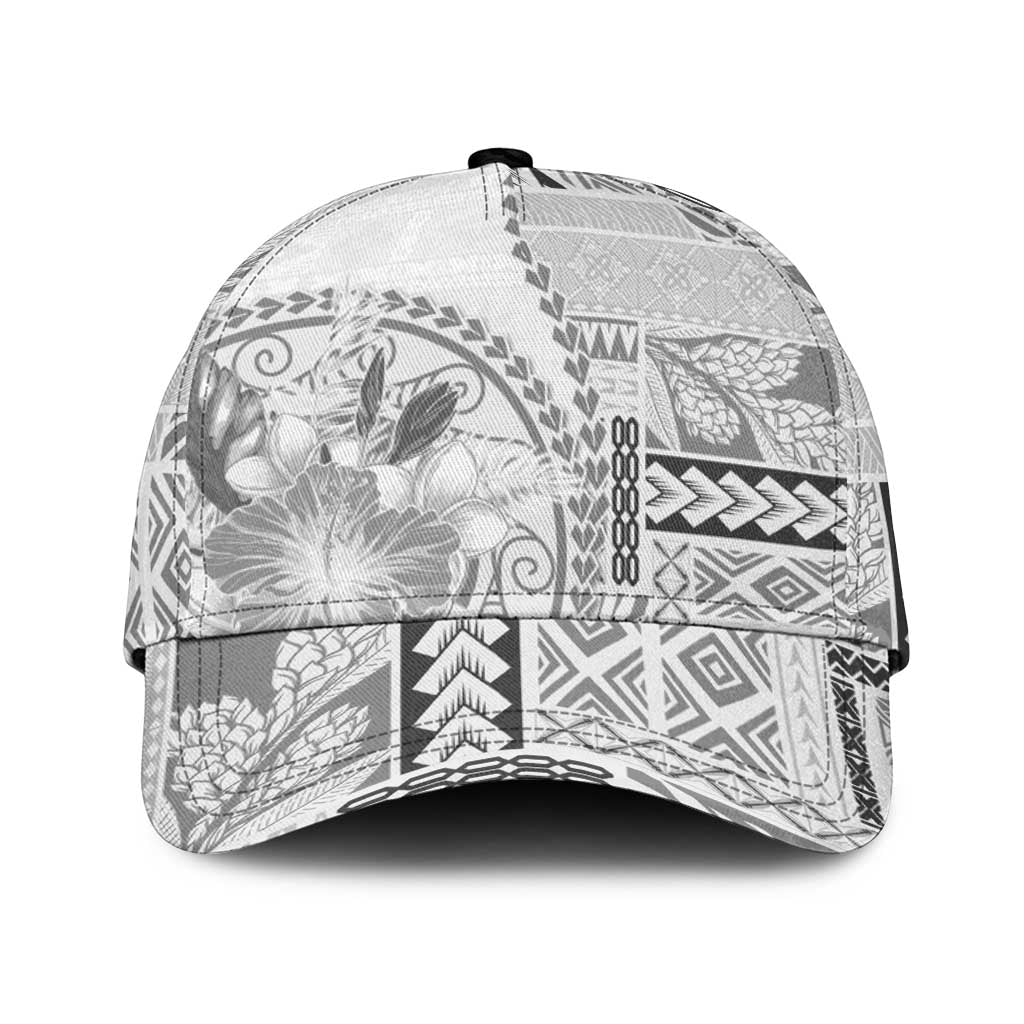 Samoa Siapo Elegant Classic Cap Hibiscus White Motifs - Polynesian Pride