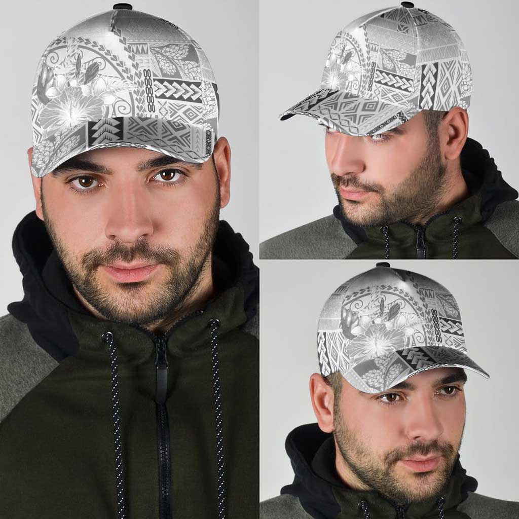 Samoa Siapo Elegant Classic Cap Hibiscus White Motifs - Polynesian Pride
