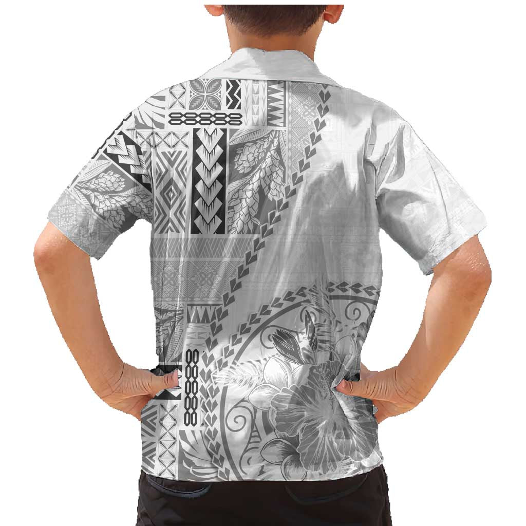 Samoa Siapo Elegant Family Matching Mermaid Dress and Hawaiian Shirt Hibiscus White Motifs - Polynesian Pride