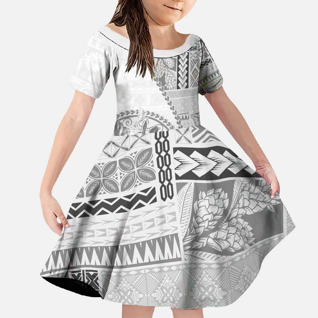 Samoa Siapo Elegant Family Matching Mermaid Dress and Hawaiian Shirt Hibiscus White Motifs - Polynesian Pride