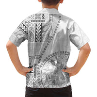 Samoa Siapo Elegant Family Matching Off Shoulder Maxi Dress and Hawaiian Shirt Hibiscus White Motifs - Polynesian Pride