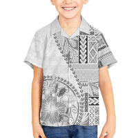 Samoa Siapo Elegant Family Matching Off Shoulder Short Dress and Hawaiian Shirt Hibiscus White Motifs - Polynesian Pride