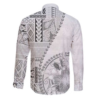Samoa Siapo Elegant Family Matching Puletasi and Hawaiian Shirt Hibiscus White Motifs - Polynesian Pride