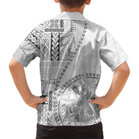Samoa Siapo Elegant Family Matching Short Sleeve Bodycon Dress and Hawaiian Shirt Hibiscus White Motifs LT05 - Polynesian Pride